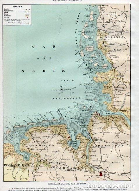 Altri oggetti di carta: LAMINA V18072: Mapa de las costas de Alemania del mar del Norte - Augusto Riera