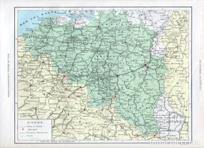 Altri oggetti di carta: LAMINA V17867: Mapa de Belgica y sus fortificaciones - Augusto Riera