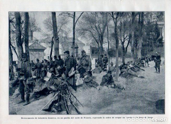 Otros art&iacute;culos de coleccionismo en papel: LAMINA V17992: Infanteria francesa en un pueblo del norte de Francia - Augusto Riera