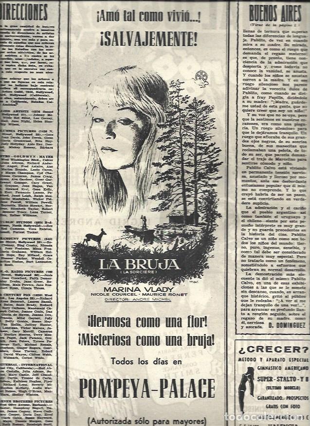 Otros art&iacute;culos de coleccionismo en papel: LAMINA 32966: Anuncio de La Bruja en el cine Pompeya Palace - VVAA