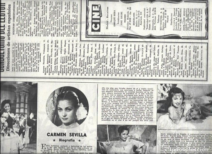 Otros art&iacute;culos de coleccionismo en papel: LAMINA 32659: Biografia de Carmen Sevilla - VVAA