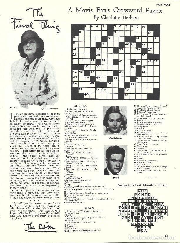 Outros artigos de papel: LAMINA 34548: Greta Garbo y crucigramas - Martin Levin