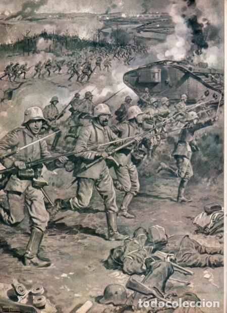 Otros art&iacute;culos de coleccionismo en papel: LAMINA V21856: Ataque a la bayoneta tropas alemanas 1918 - Varios