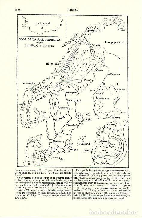 Otros art&iacute;culos de coleccionismo en papel: LAMINA ESPASA 39497: Mapa del Foco de la raza nordica - Varios