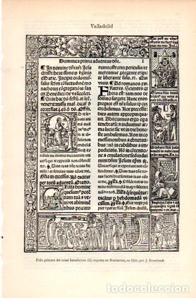 Otros art&iacute;culos de coleccionismo en papel: LAMINA V31338: Folio primero misal benedictino 1521 por J. Rosenbach - Varios
