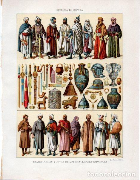 Altri oggetti di carta: LAMINA V33481: Trajes armas y joyas de los musulmanes espa&ntilde;oles - Manuel Rodriguez Codola