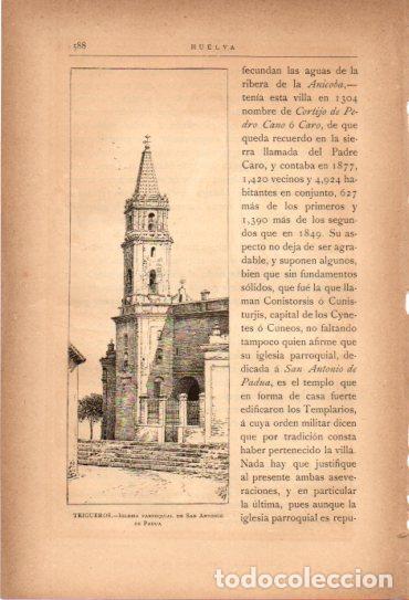 Otros art&iacute;culos de coleccionismo en papel: LAMINA V27071: Huelva. Iglesia de San Antonio de Padua en Trigueros - Rodrigo Amador de los Rios