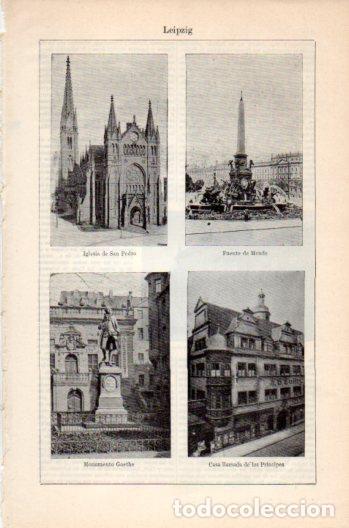 Sammelleidenschaft Andere Papierartikel: LAMINA V36249: Iglesia, fuente y monumento a Goethe en Leipzig - Varios