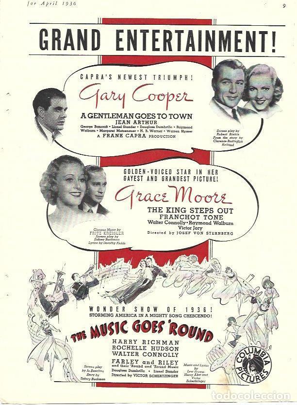 Otros art&iacute;culos de coleccionismo en papel: LAMINA 34435: Publicidad de peliculas de Gary Cooper y Grace Moore - VVAA