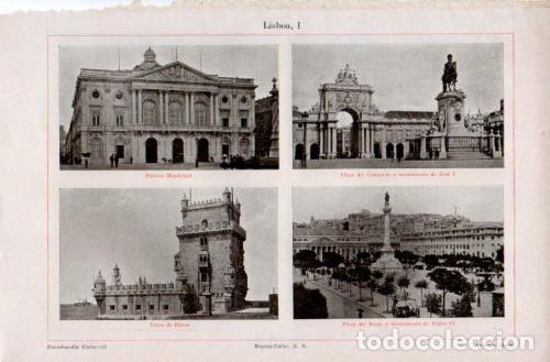 Sammelleidenschaft Andere Papierartikel: LAMINA V37989: Palacio Municipal, Plaza del Comercio, Torre de Belem y Plaza del Rocio en Lisboa - V
