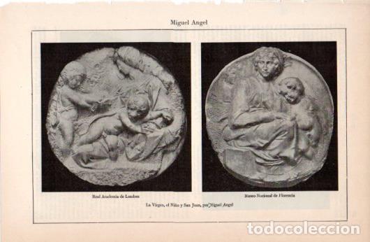 Otros art&iacute;culos de coleccionismo en papel: LAMINA V38395: La Virgen, el Ni&ntilde;o y San Juan por Miguel Angel - Varios