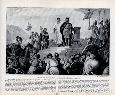 Otros art&iacute;culos de coleccionismo en papel: LAMINA V38951: Graciano coronando a Teodosio a&ntilde;o 379 por R. Lorenzale - Manuel Sandoval del Rio