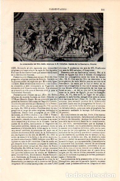 Otros art&iacute;culos de coleccionismo en papel: LAMINA V30512: La presentacion del Ni&ntilde;o Jesus escultura por F. Schiaffino - Varios