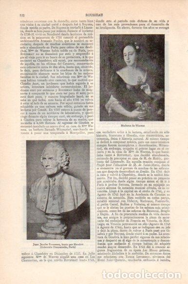 Otros art&iacute;culos de coleccionismo en papel: LAMINA V41795: J. J. Rousseau busto y Madama de Warens - Varios