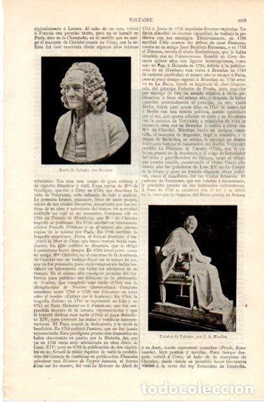 Otros art&iacute;culos de coleccionismo en papel: LAMINA V42825: Busto y estatua de Voltaire por Houdon - Varios