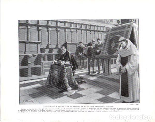 Otros art&iacute;culos de coleccionismo en papel: LAMINA V33902: Notifican a Felipe II la perdida de la Armada Invencible por F. Blanch - Manuel Rodri