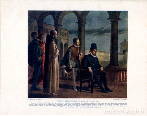 Otros art&iacute;culos de coleccionismo en papel: LAMINA V33887: Felipe II presenciando un auto de fe copia por J. Segrelles - Manuel Rodriguez Codola