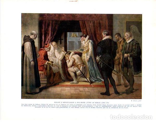 Otros art&iacute;culos de coleccionismo en papel: LAMINA V33893: Felipe II bendiciendo a sus hijos antes de morir por F. Jover - Manuel Rodriguez Codo