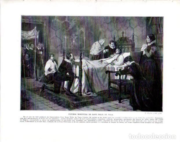 Otros art&iacute;culos de coleccionismo en papel: LAMINA V33937: Ultimos momentos de Lope Felix de Vega por E. Regio y Gil - Manuel Rodriguez Codola