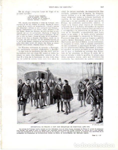Otros art&iacute;culos de coleccionismo en papel: LAMINA V33852: Entrevista de Felipe II con Don Sebastian de Portugal por F. Blanch - Manuel Rodrigue