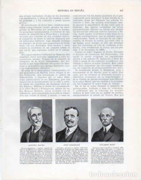 Otros art&iacute;culos de coleccionismo en papel: LAMINA V34134: Antonio Maura, Jose Canalejas y Eduardo Dato - Manuel Rodriguez Codola