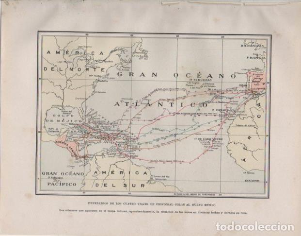 Otros art&iacute;culos de coleccionismo en papel: LAMINA V33729: Mapa de los itinerarios de los 4 viajes de Cristobal Colon al Nuevo Mundo - Manuel Ro