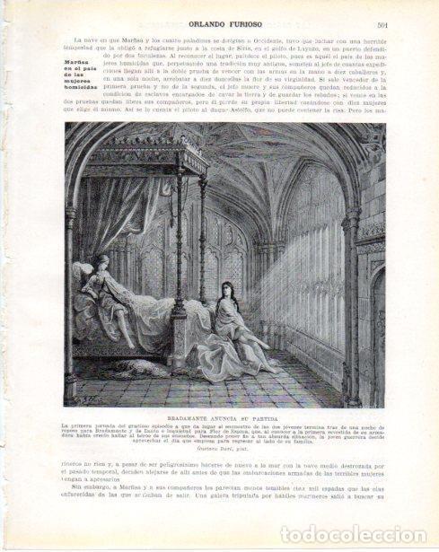 Otros art&iacute;culos de coleccionismo en papel: LAMINA V34483: Bradamante anuncia su partida por por Gustavo Dore - Guillermo de Boladeres