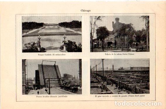 Otros art&iacute;culos de coleccionismo en papel: LAMINA V46795: Parque Garfield, puente Jack-Knife y mercado de ganado en Chicago - Varios