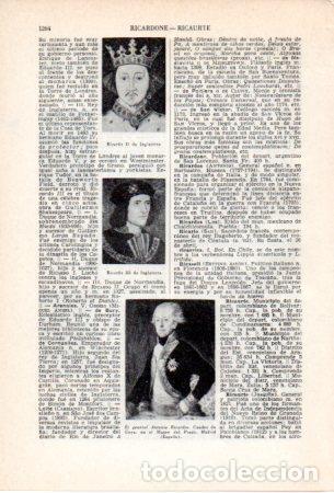 Sammelleidenschaft Andere Papierartikel: LAMINA V36892: Ricardo II, Ricardo III y General Antonio Ricardos - Varios