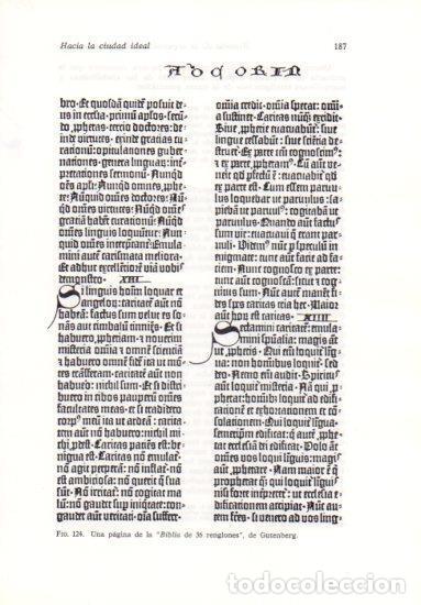 Otros art&iacute;culos de coleccionismo en papel: LAMINA V41215: Pagina de la Biblia de 36 renglones de Gutemberg - Leonardo Benevolo