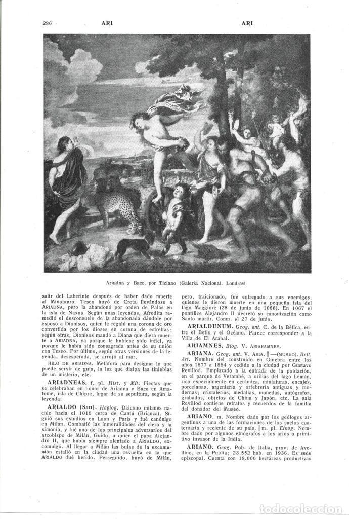 Otros art&iacute;culos de coleccionismo en papel: LAMINA ESPASA 40323: Ariadna y Baco , por Tiziano - Varios