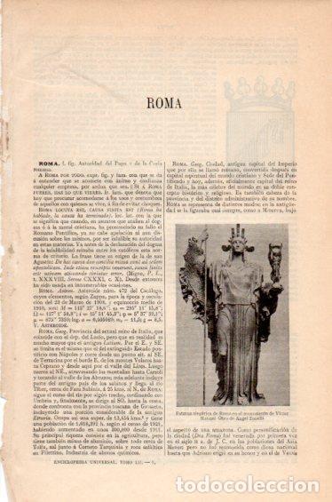 Otros art&iacute;culos de coleccionismo en papel: LAMINA V41700: Estatua alegorica de Roma en el monumento de Victor Manuel - Varios