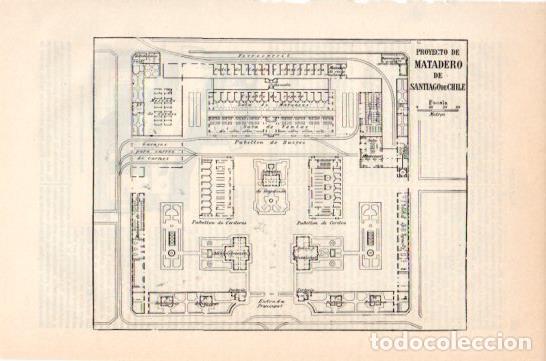 Otros art&iacute;culos de coleccionismo en papel: LAMINA V41558: Plano del proyecto del Matadero de Santiago de Chile - Varios