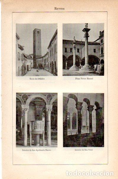 Otros art&iacute;culos de coleccionismo en papel: LAMINA V42252: Torre del Publico, Plaza Victor Manuel y San Apolinario Nuevo en Ravena - Varios