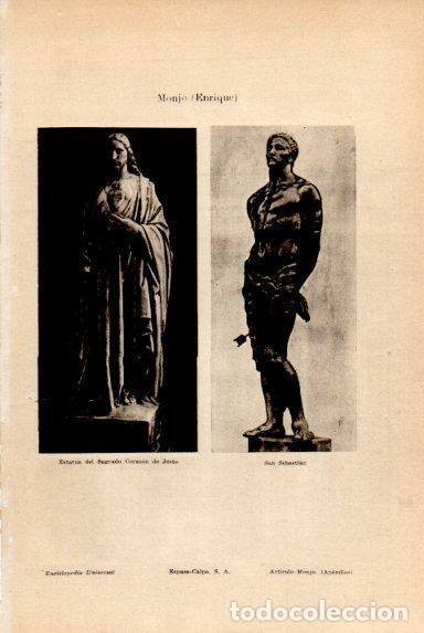 Otros art&iacute;culos de coleccionismo en papel: LAMINA V50704: Sagrado Corazon de Jesus y San Sebastian estatuas por Enrique Monjo - Varios