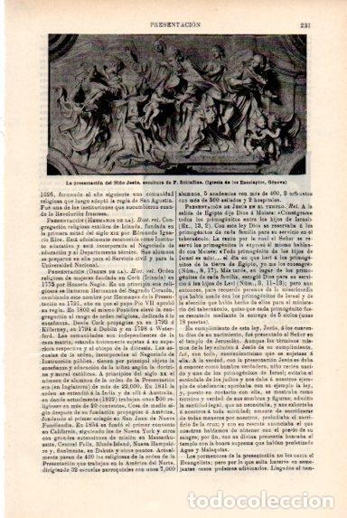 Otros art&iacute;culos de coleccionismo en papel: LAMINA V50802: Presentacion del Ni&ntilde;o Jesus escultura por Schiffino - Varios