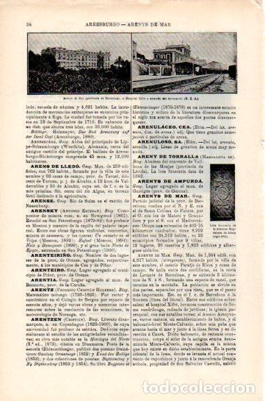 Altri oggetti di carta: LAMINA V51238: Hospital y estacion de ferrocarril en Arenys de Mar, Barcelona - Varios.