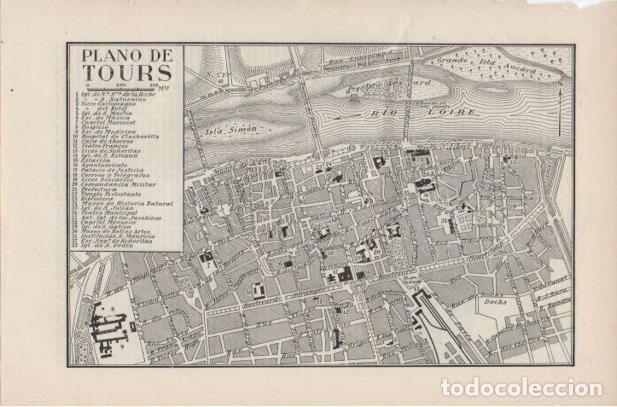 Otros art&iacute;culos de coleccionismo en papel: LAMINA ESPASA PV50609: Plano de Tours, Francia - Varios