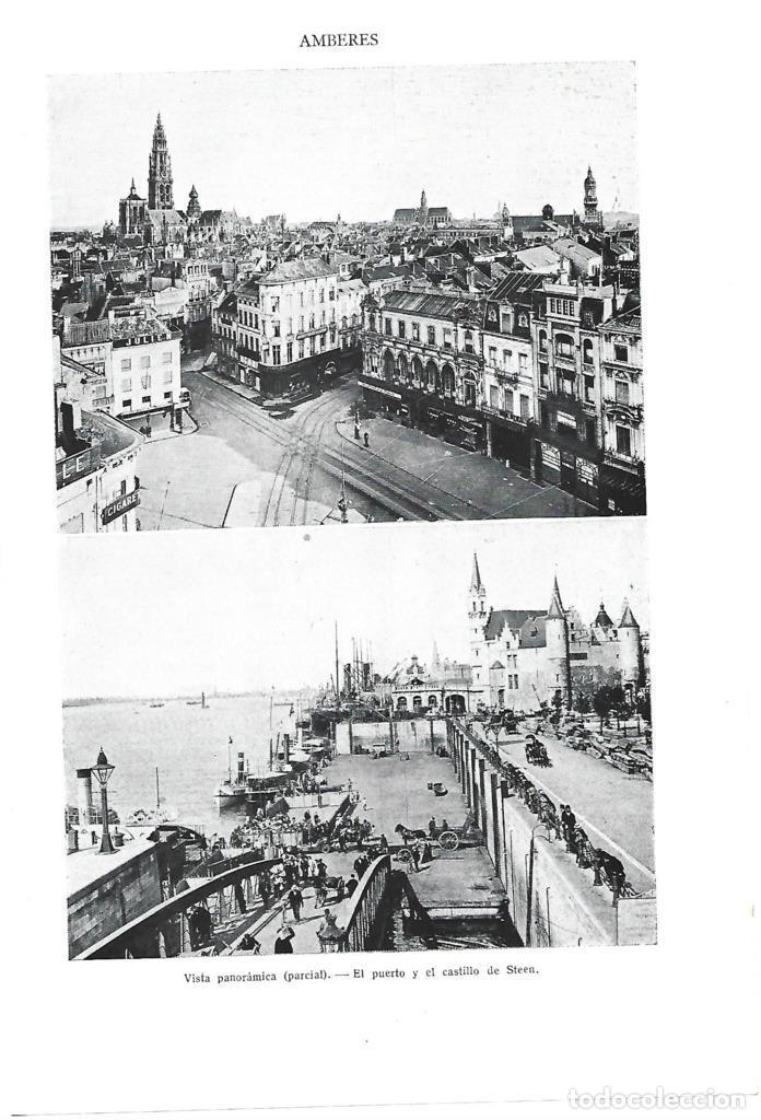 Altri oggetti di carta: LAMINA ESPASA 40334: Vistas de Amberes - Varios