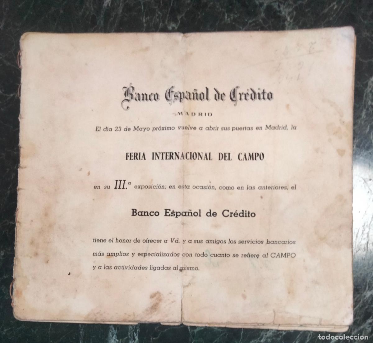 Otros Art&iacute;culos de Coleccionismo en Papel: Banco Espa&ntilde;ol de Cr&eacute;dito. Feria Internacionaldel Campo 1956