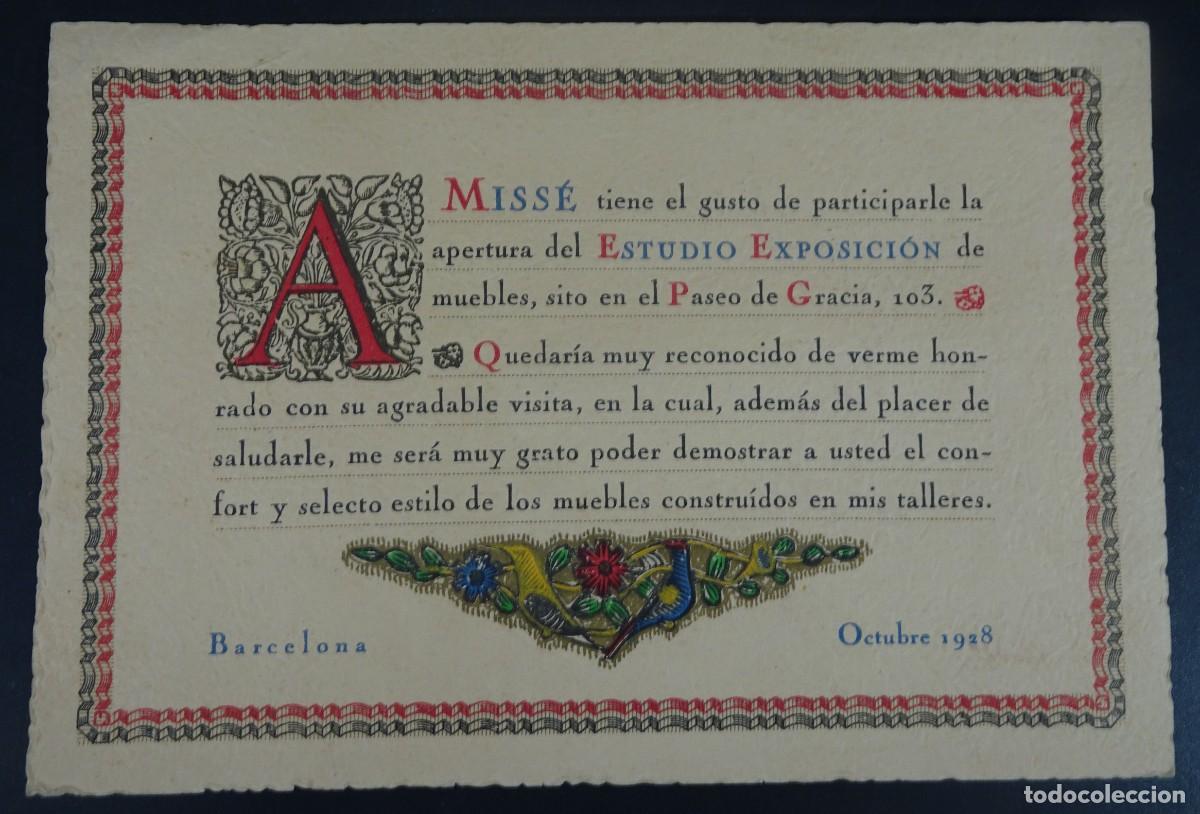 Otros Art&iacute;culos de Coleccionismo en Papel: ANTIGUA INVITACI&Oacute;N EXPO MUEBLES MISS&Eacute;, PSO DE GRACIA, 1928 BARCELONA, VER FOTOS