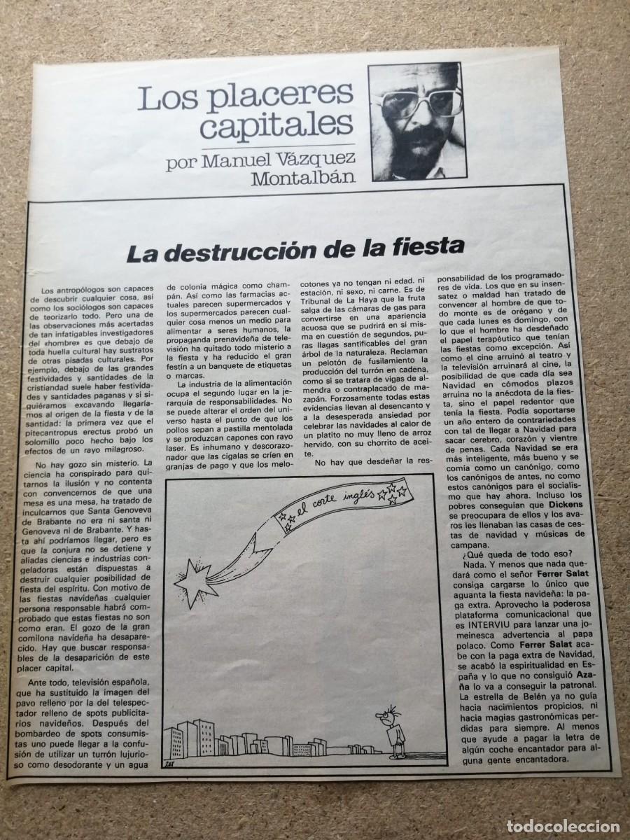 Otros Art&iacute;culos de Coleccionismo en Papel: ARTICULO INTERVIU. MANUEL VAZQUEZ MONTALBAN