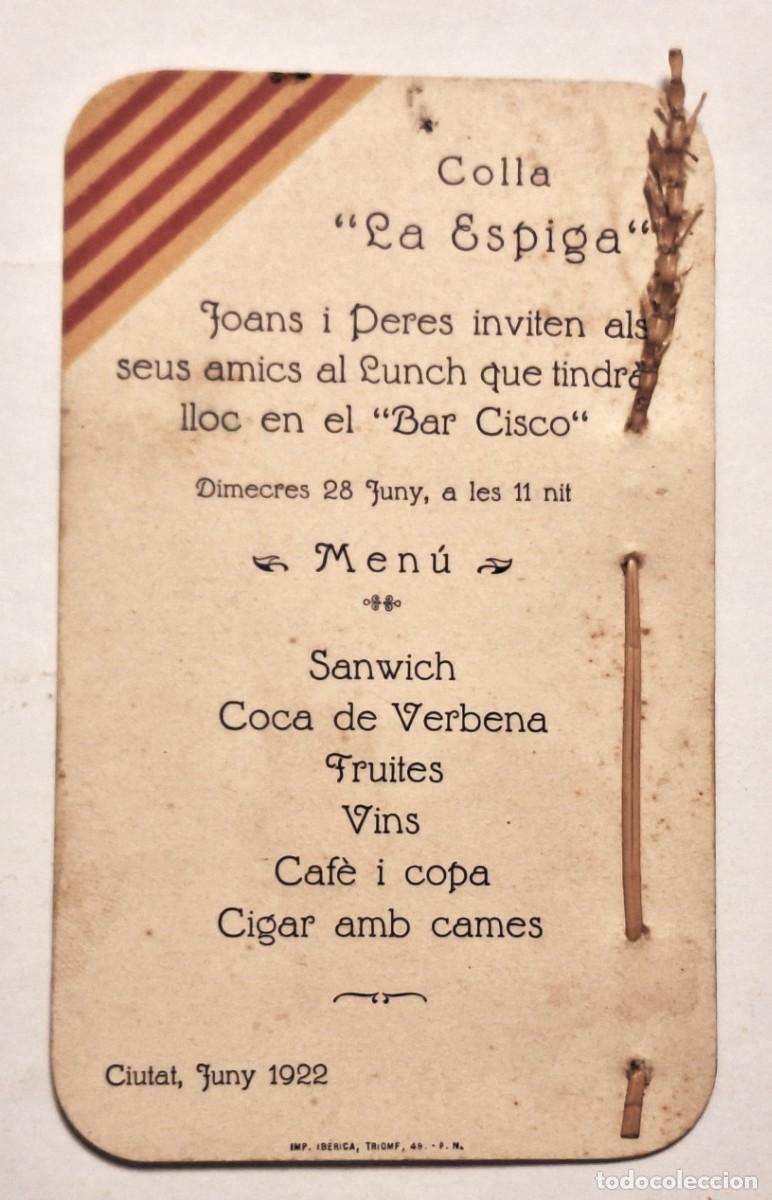 Altri oggetti di carta: TARJETA INVITACI&Oacute;N DE 1922 - LUNCH COLLA LA ESPIGA - CON ESPIGA INCORPORADA - BARCELONA