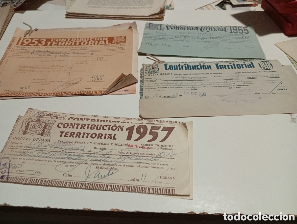 Otros Art&iacute;culos de Coleccionismo en Papel: Contribuci&oacute;n territorial antigua 1948-53-55-57 J&aacute;tiva