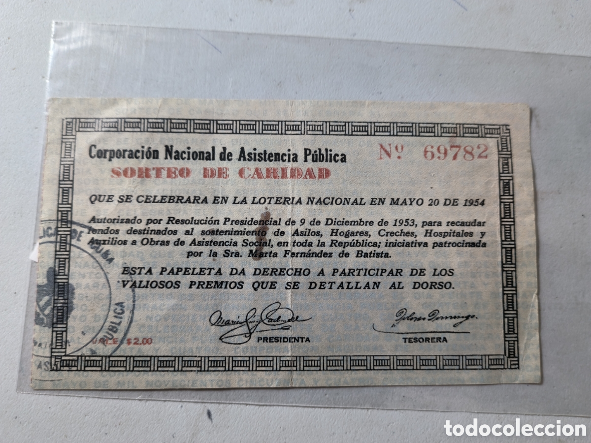 Otros Art&iacute;culos de Coleccionismo en Papel: Cuba,billete sorteo caridad del a&ntilde;o 1954