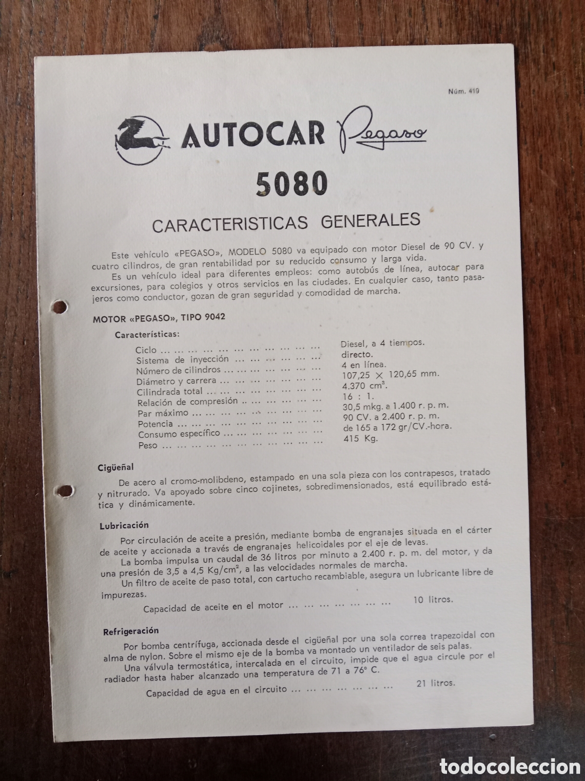 Otros Art&iacute;culos de Coleccionismo en Papel: Ficha t&eacute;cnica autob&uacute;s Pegaso 5080