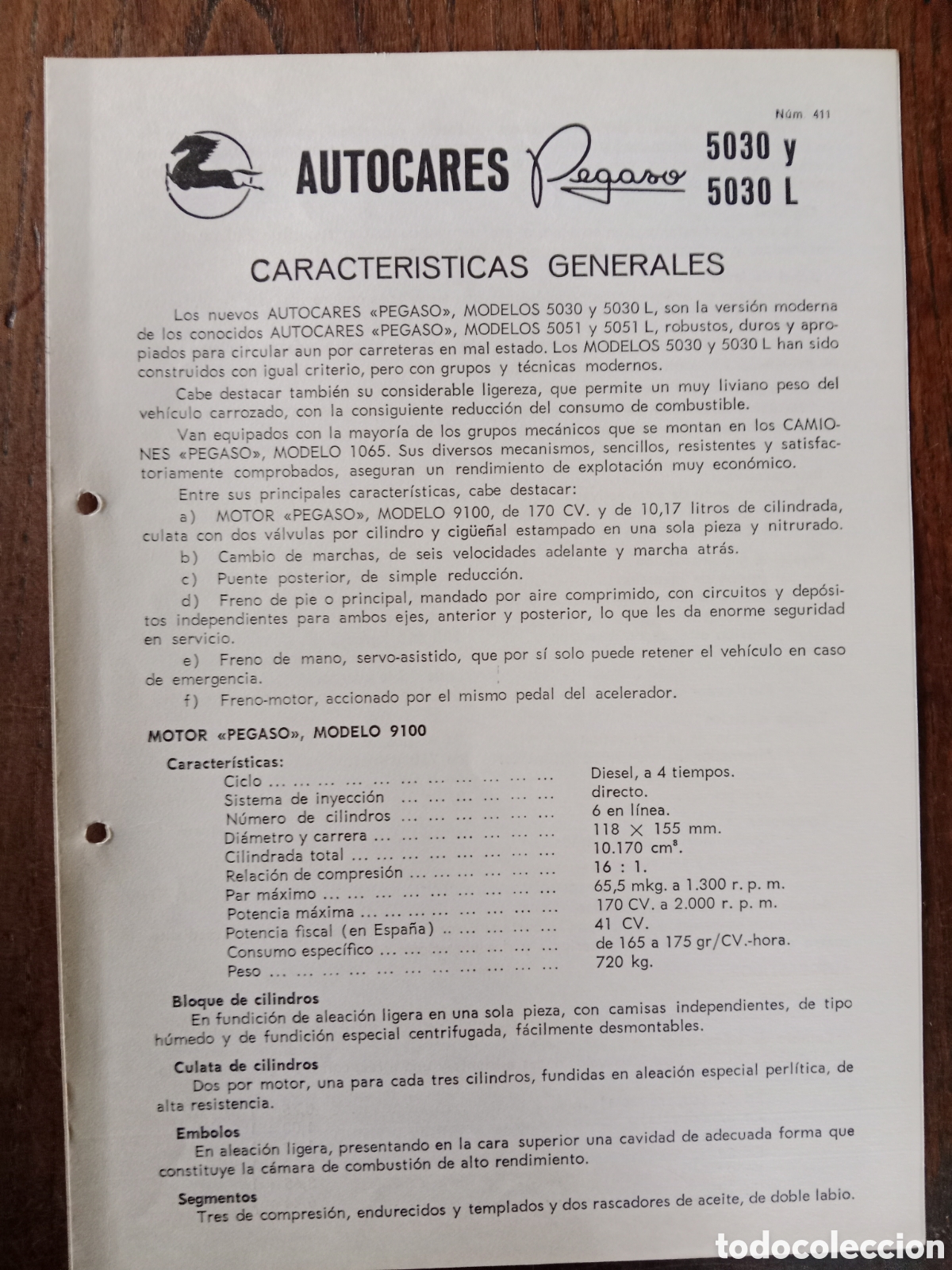 Otros Art&iacute;culos de Coleccionismo en Papel: Ficha t&eacute;cnica autocar Pegaso 5030 de 1968
