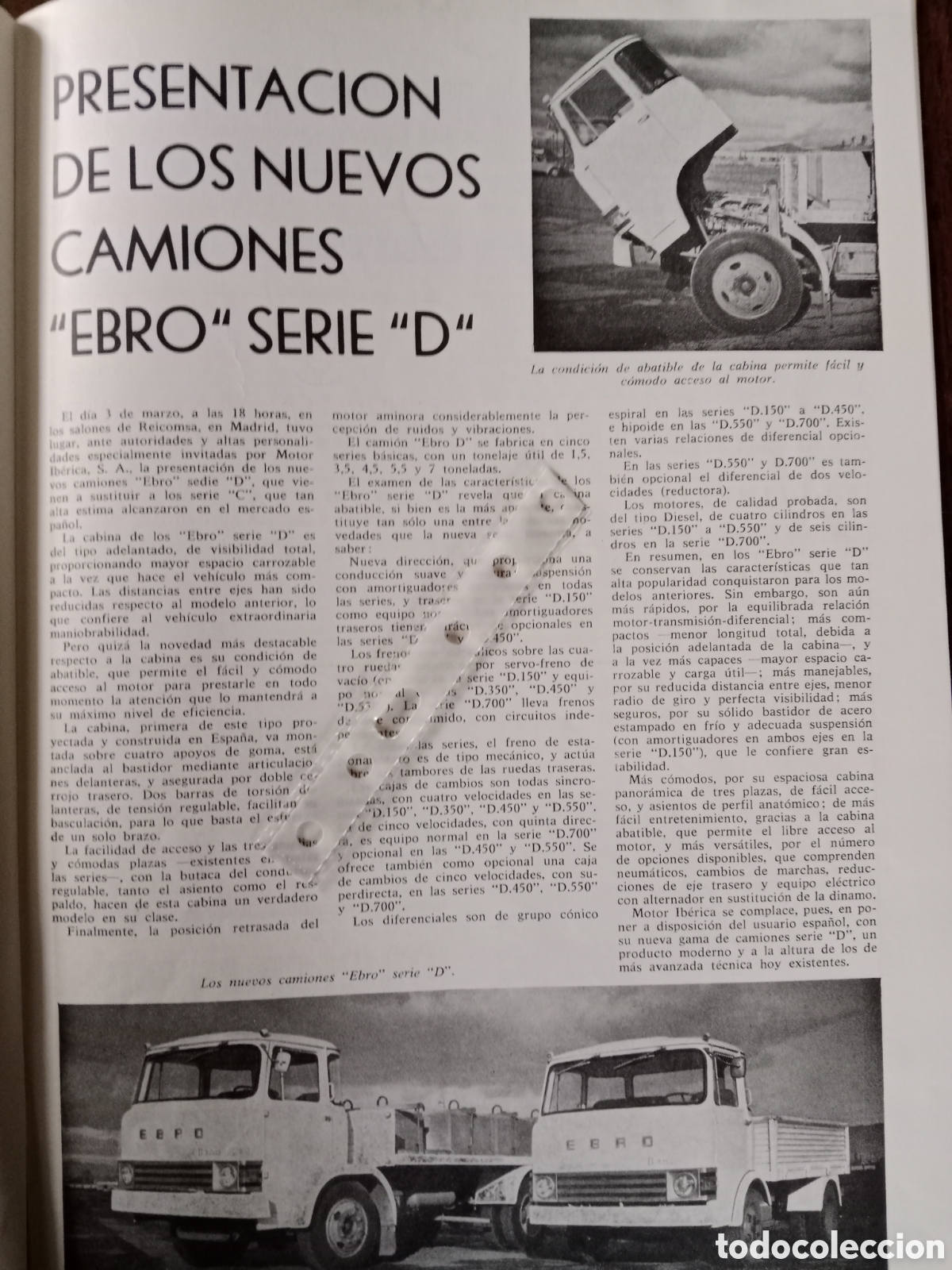 Otros Art&iacute;culos de Coleccionismo en Papel: Reportaje cami&oacute;n Ebro de 1969