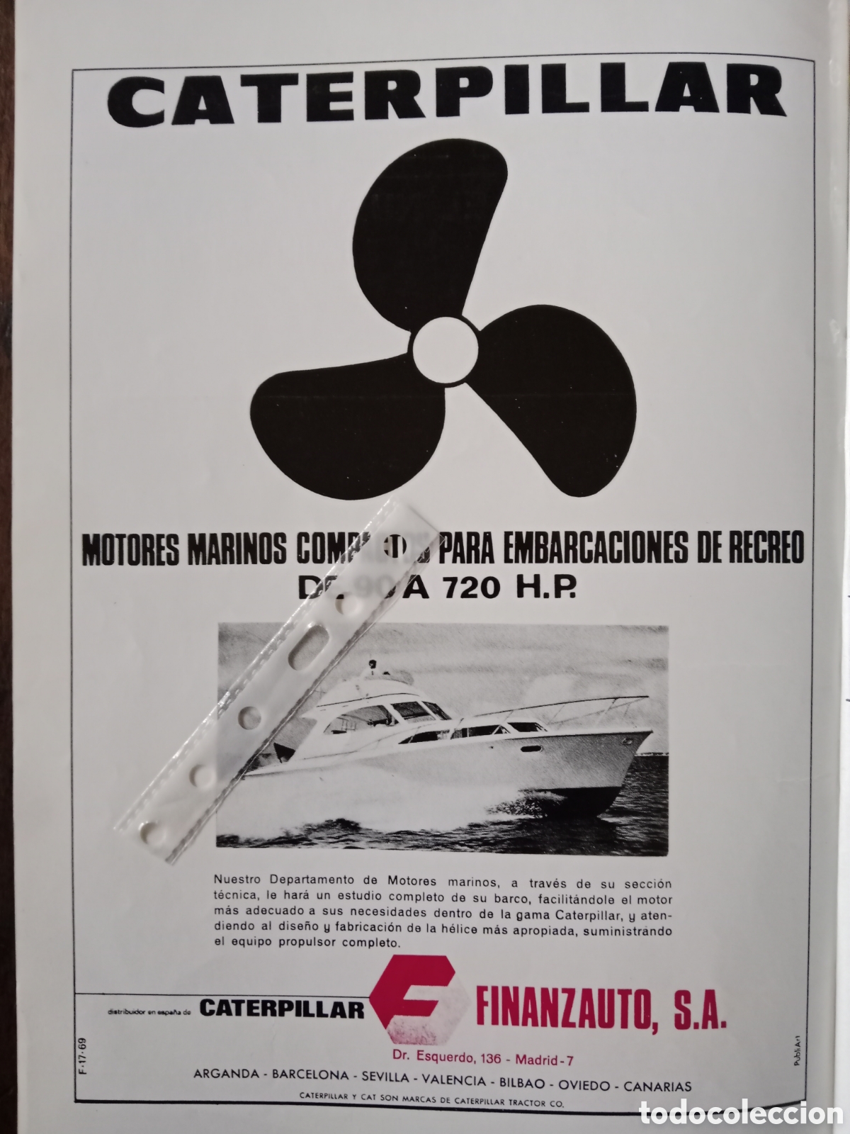 Otros Art&iacute;culos de Coleccionismo en Papel: Publicidad motores marinos Caterpillar finanzauto de 1969