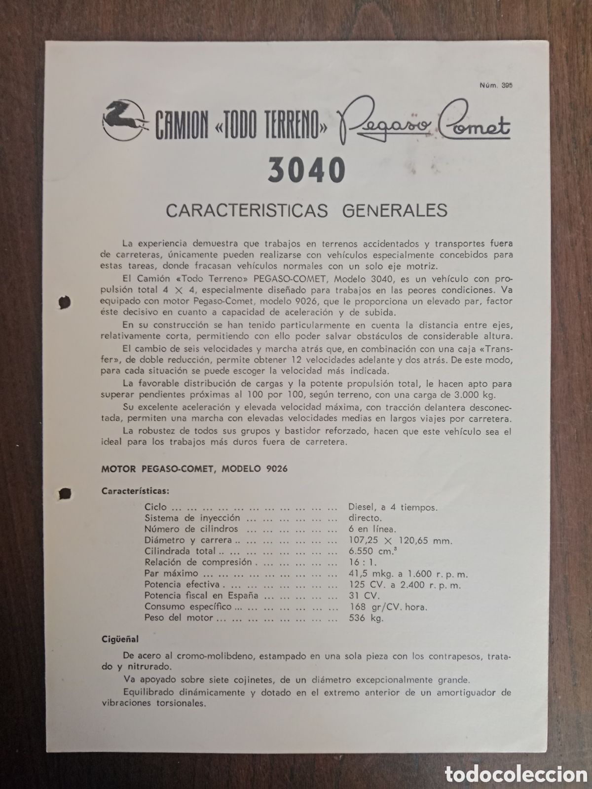 Otros Art&iacute;culos de Coleccionismo en Papel: Ficha t&eacute;cnica cami&oacute;n Pegaso comet 3040 de 1967